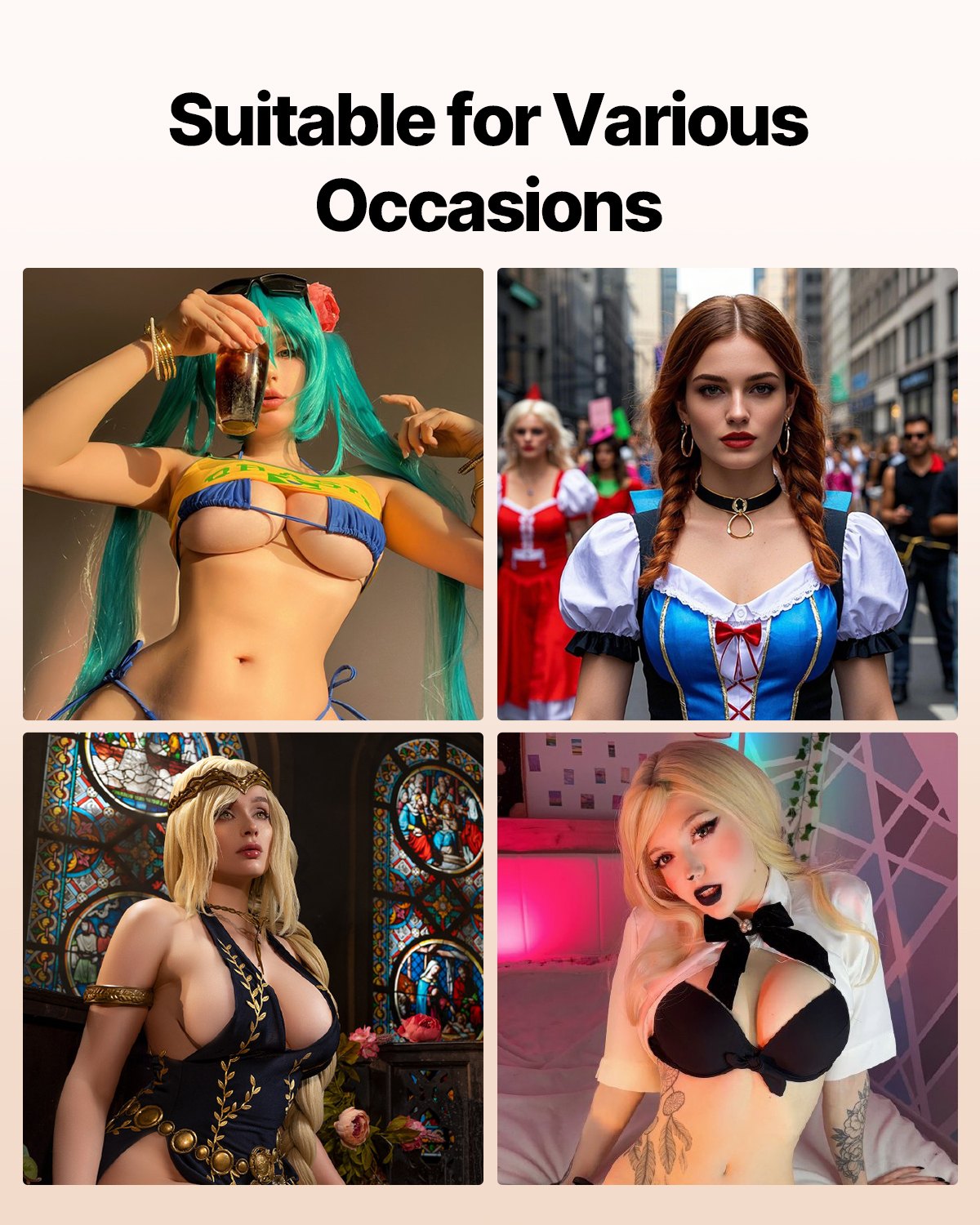 K Size High Neck Silicone Breastplate for Crossdressers, Realistic Fake Breasts for Transgender, Cosplay, Drag Queen in Ivory