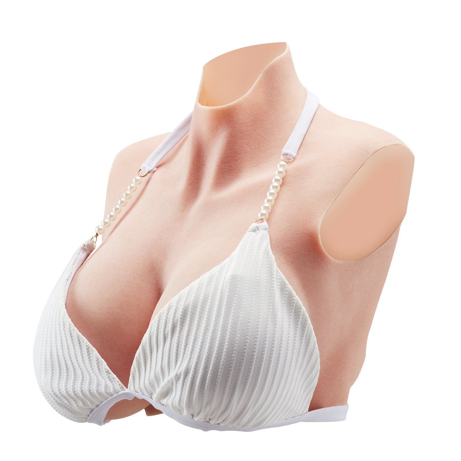 K Size High Neck Silicone Breastplate for Crossdressers, Realistic Fake Breasts for Transgender, Cosplay, Drag Queen in Ivory