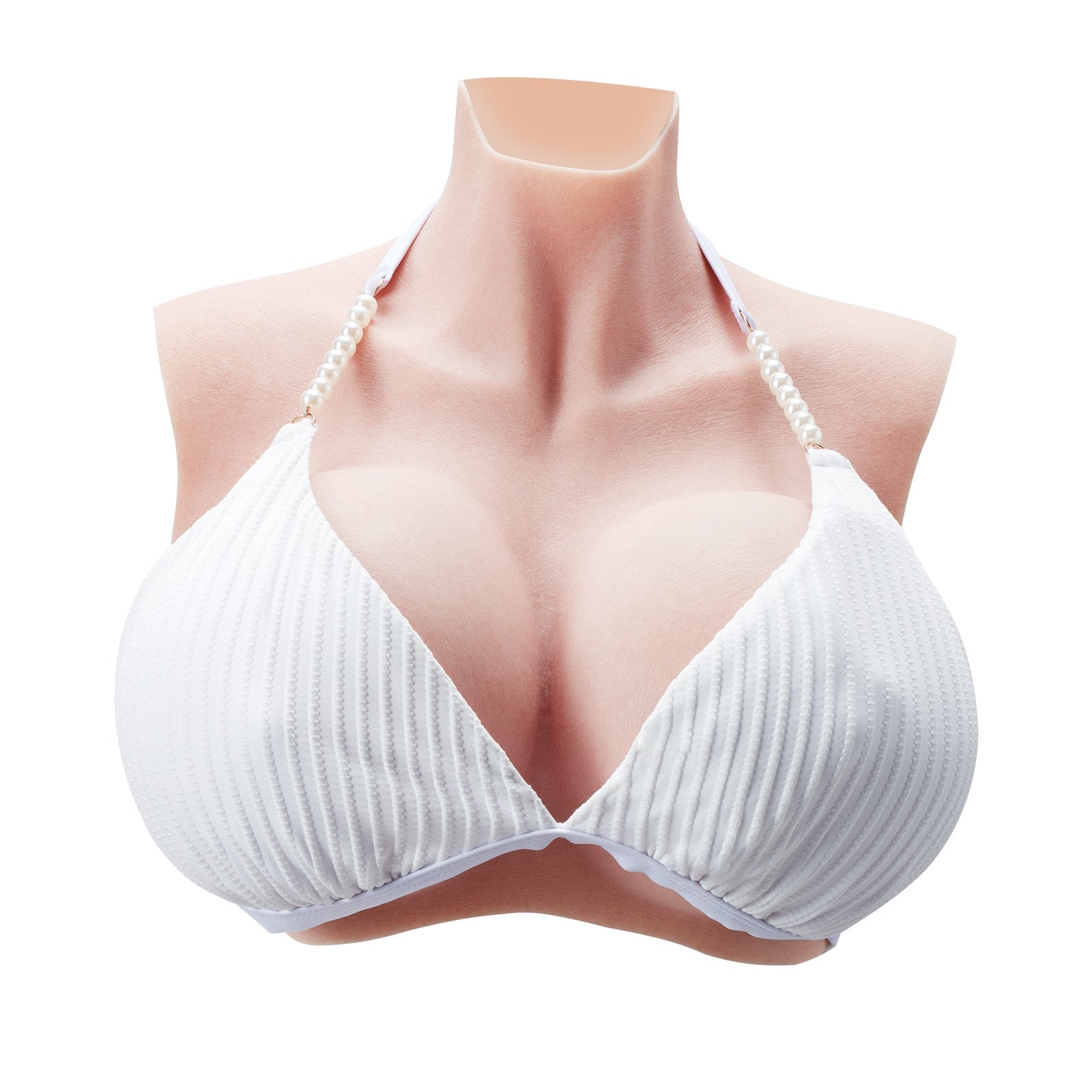 K Size High Neck Silicone Breastplate for Crossdressers, Realistic Fake Breasts for Transgender, Cosplay, Drag Queen in Ivory