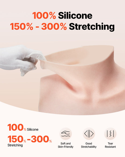 High Neck D-Cup Silicone Breastplate, Realistic Ivory Boob Forms for Crossdressers, Transgender, Cosplay, Drag Queen Accessory