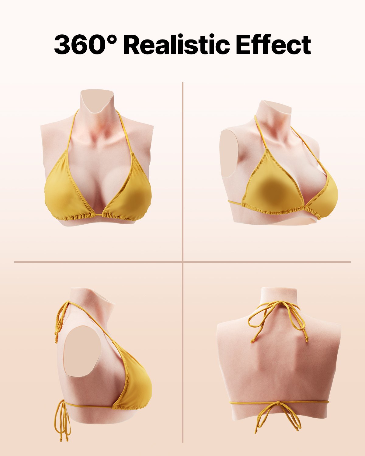 High Neck D-Cup Silicone Breastplate, Realistic Ivory Boob Forms for Crossdressers, Transgender, Cosplay, Drag Queen Accessory