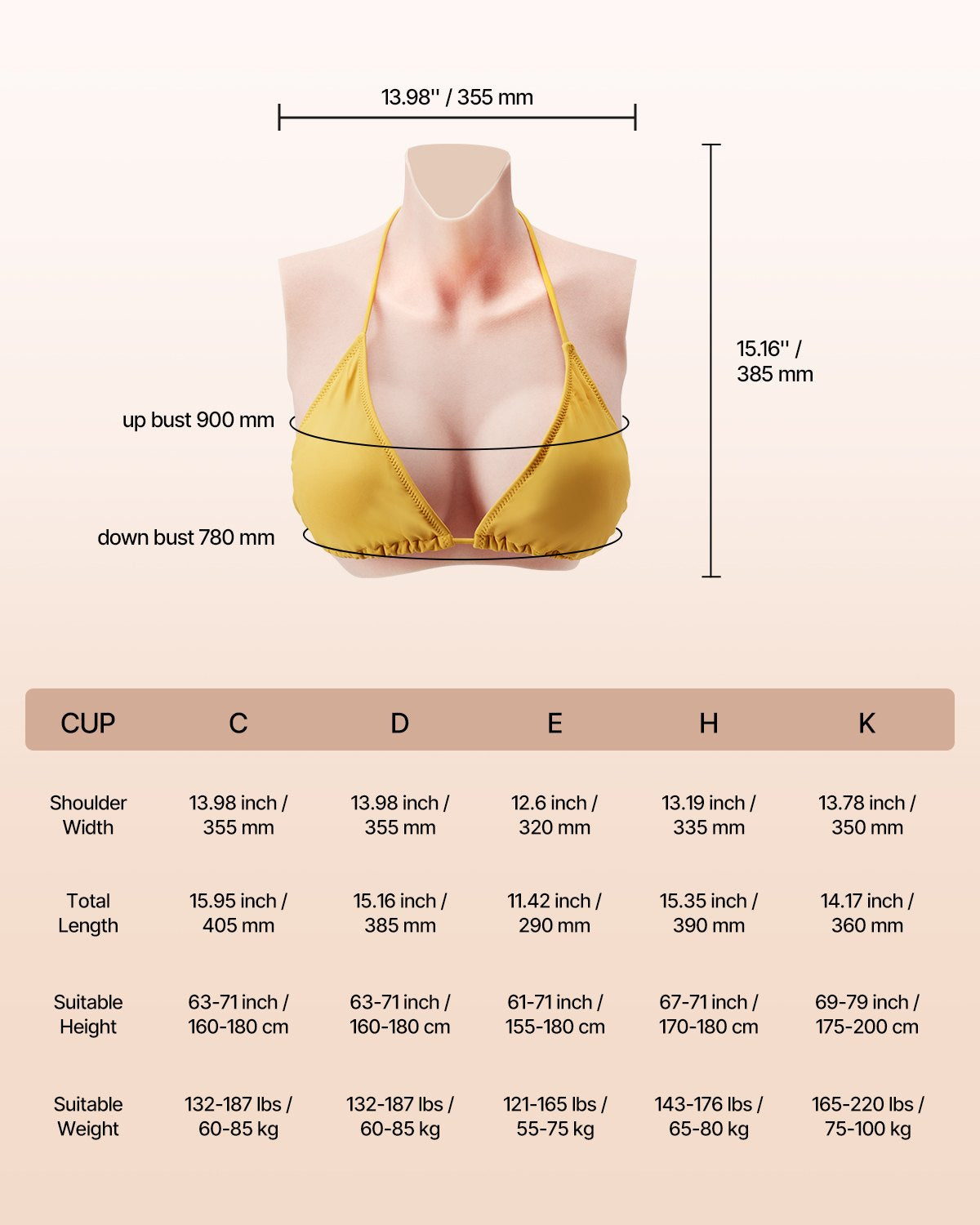 High Neck D-Cup Silicone Breastplate, Realistic Ivory Boob Forms for Crossdressers, Transgender, Cosplay, Drag Queen Accessory