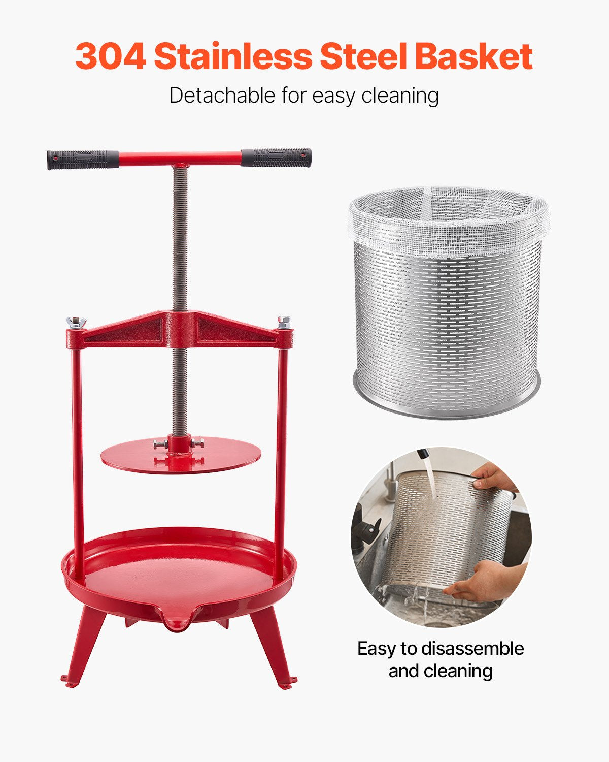 Heavy-Duty 3.69 Gal/14L Fruit Wine Press: Stainless Steel, Manual Juice Maker for Cider, Apple, Grape, Tincture with T-Handle, Ideal for Home Kitchen