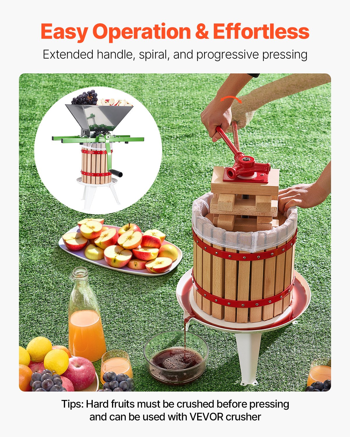 3.2 Gal/12L Manual Fruit Wine Press, Heavy Duty Juice Maker with Solid Wood Basket & Handle for Apple, Grape, Olive Oil, Cider, & Honey Extraction