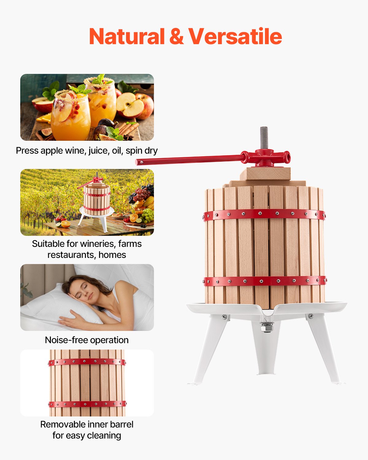 3.2 Gal/12L Manual Fruit Wine Press, Heavy Duty Juice Maker with Solid Wood Basket & Handle for Apple, Grape, Olive Oil, Cider, & Honey Extraction
