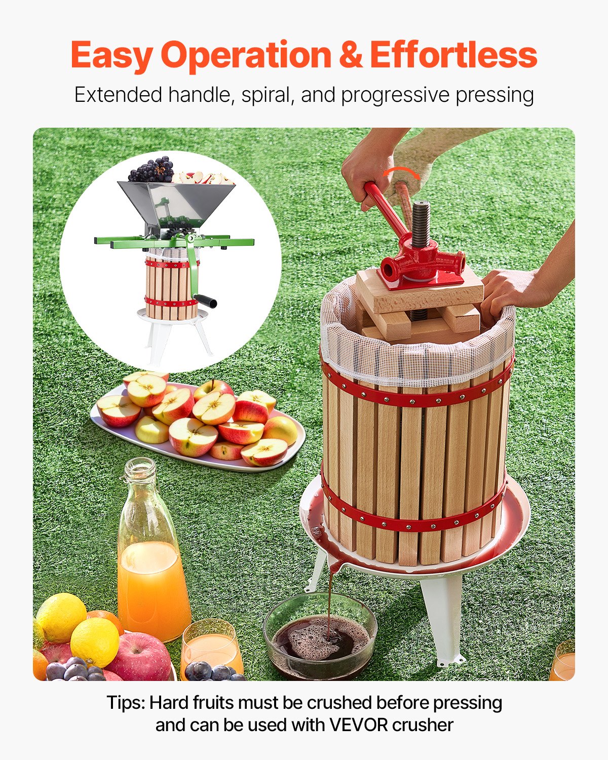 Heavy Duty 4.75 Gal Fruit Wine & Cider Press, Solid Wood Basket, Manual Juice Maker for Apple, Grape, Honey, Olive Oil & More