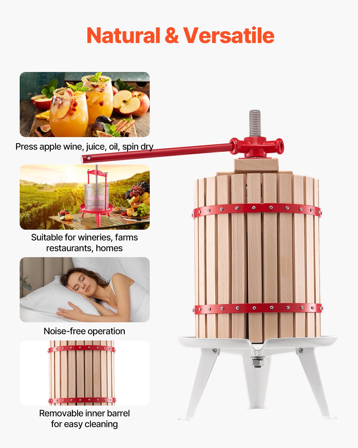 Heavy Duty 4.75 Gal Fruit Wine & Cider Press, Solid Wood Basket, Manual Juice Maker for Apple, Grape, Honey, Olive Oil & More