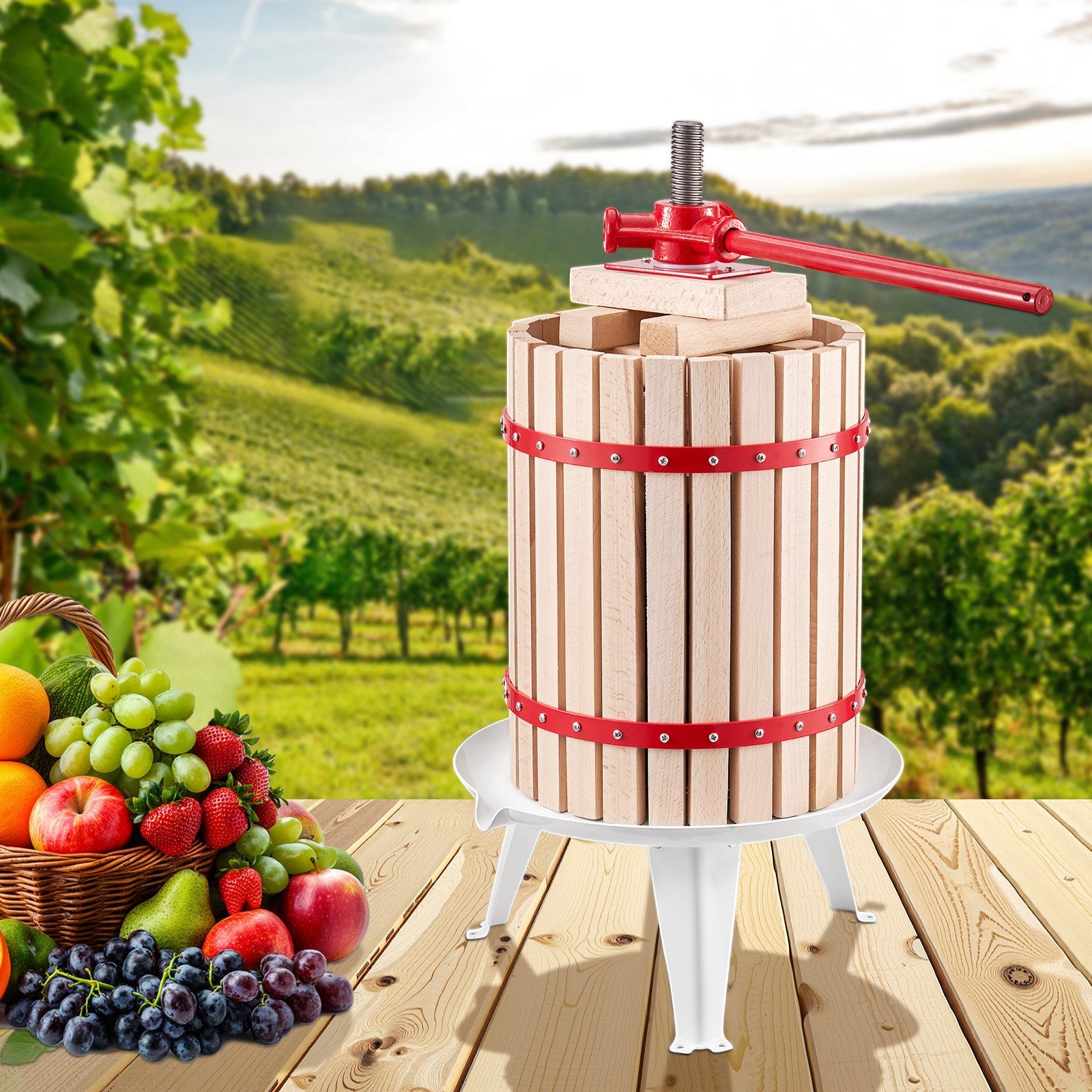 Heavy Duty 4.75 Gal Fruit Wine & Cider Press, Solid Wood Basket, Manual Juice Maker for Apple, Grape, Honey, Olive Oil & More