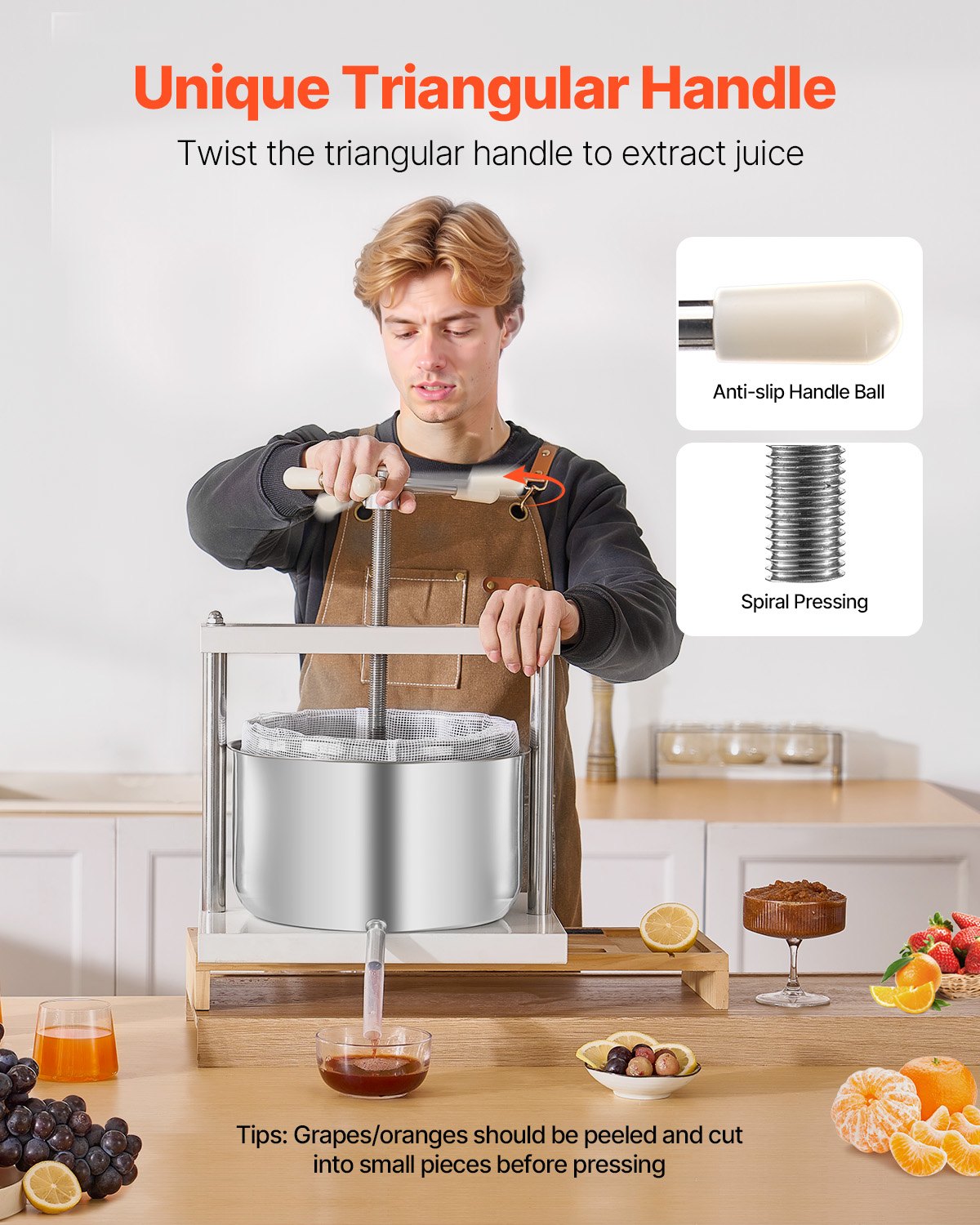 12L Fruit Wine Press with Dual Stainless Steel Barrels - Manual Juice Maker for Cider, Apple, Grape, Olive Oil & More, Ideal for Home & Outdoor Kitchen Use, Featuring Triangular Handle & Robust Design