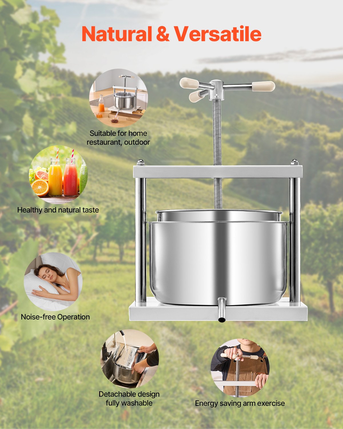 12L Fruit Wine Press with Dual Stainless Steel Barrels - Manual Juice Maker for Cider, Apple, Grape, Olive Oil & More, Ideal for Home & Outdoor Kitchen Use, Featuring Triangular Handle & Robust Design