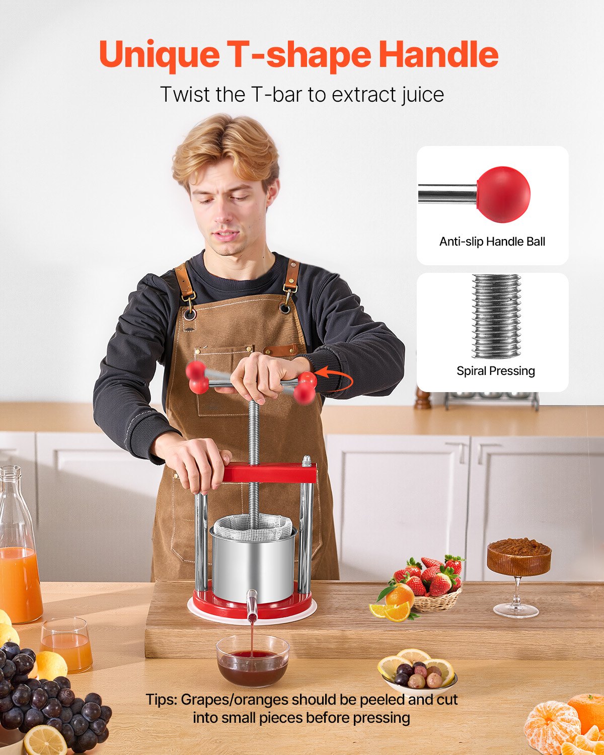 Compact 0.44 Gal Manual Fruit Wine Press with Dual Stainless Steel Barrels for Cider, Juice, and Oil Making – Ideal for Home and Outdoor Kitchens