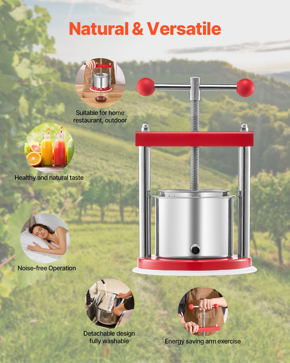 Compact 0.44 Gal Manual Fruit Wine Press with Dual Stainless Steel Barrels for Cider, Juice, and Oil Making – Ideal for Home and Outdoor Kitchens