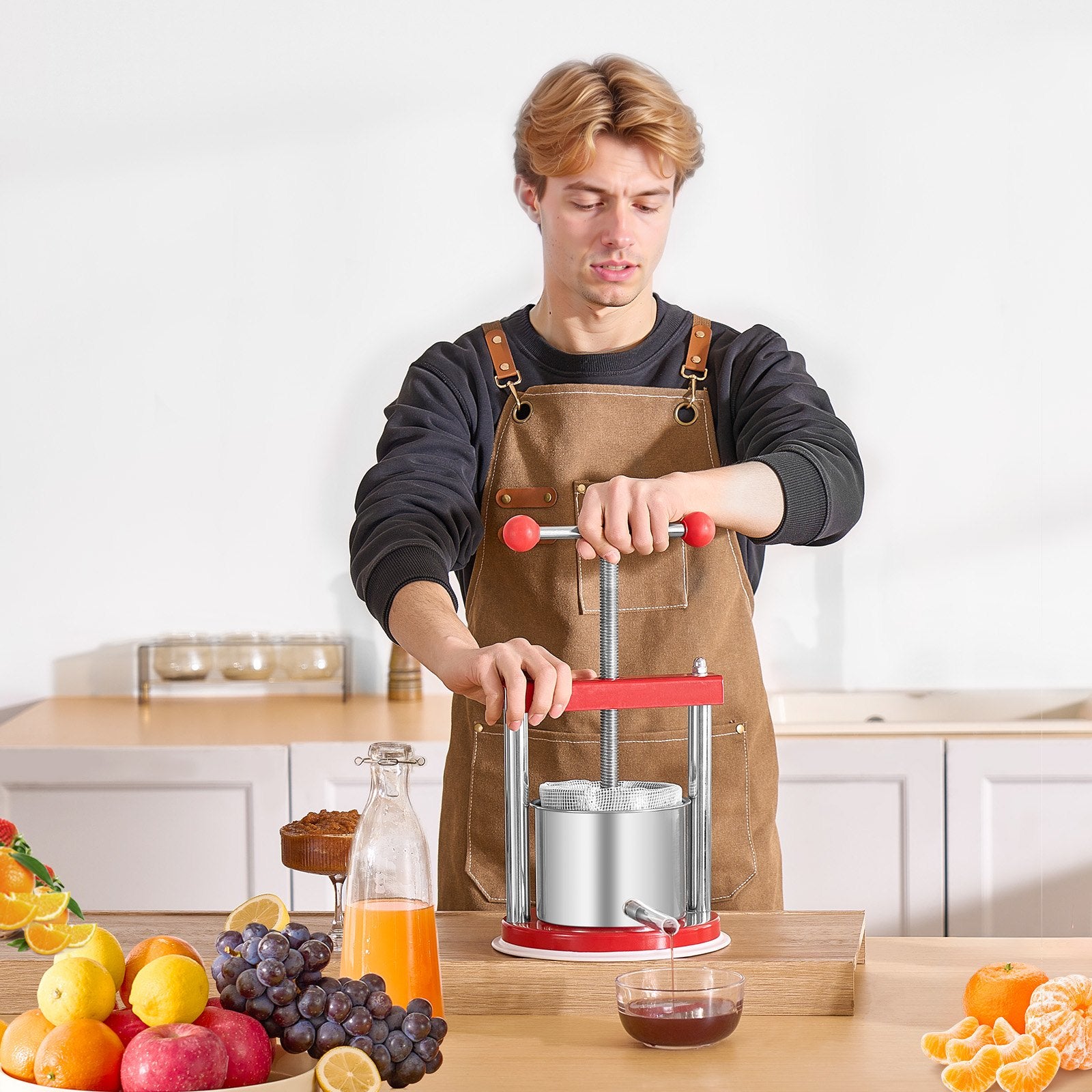 Compact 0.44 Gal Manual Fruit Wine Press with Dual Stainless Steel Barrels for Cider, Juice, and Oil Making – Ideal for Home and Outdoor Kitchens