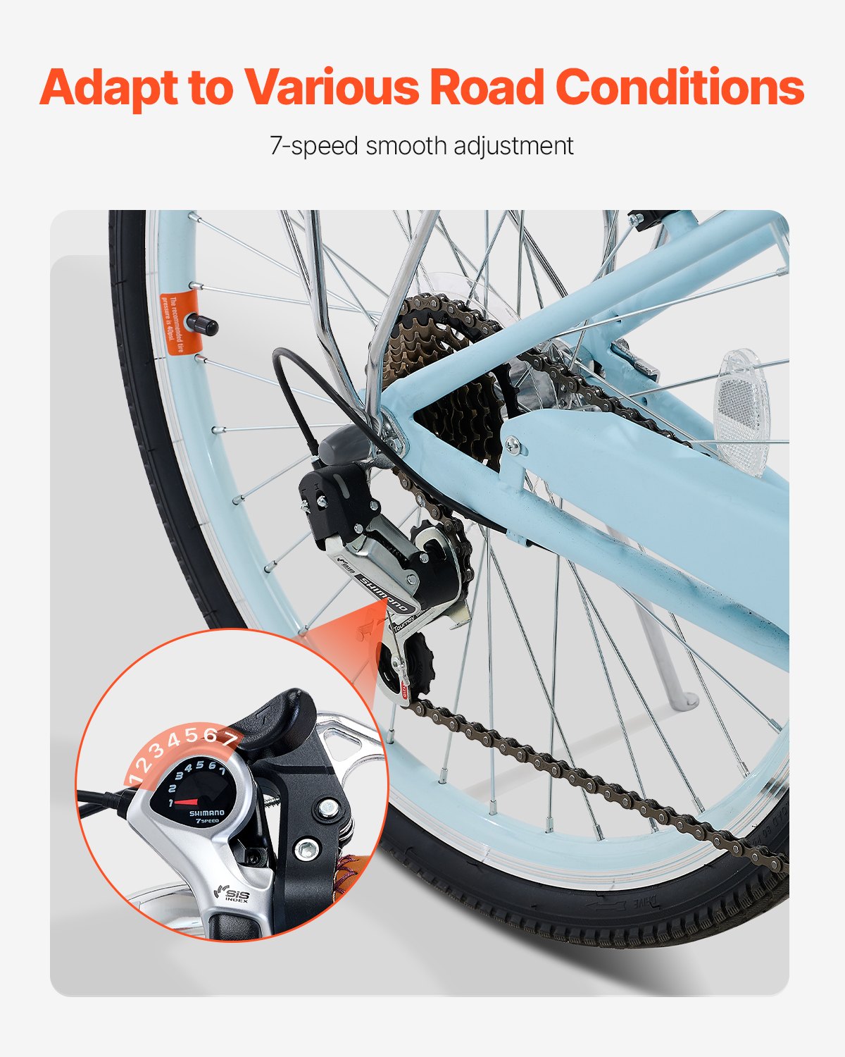 Title: Versatile 24-Inch 7-Speed Light Blue Beach Cruiser Bike with Large Basket, Rear Rack, Adjustable Seat for Cycling, Exercise, Shopping, and More