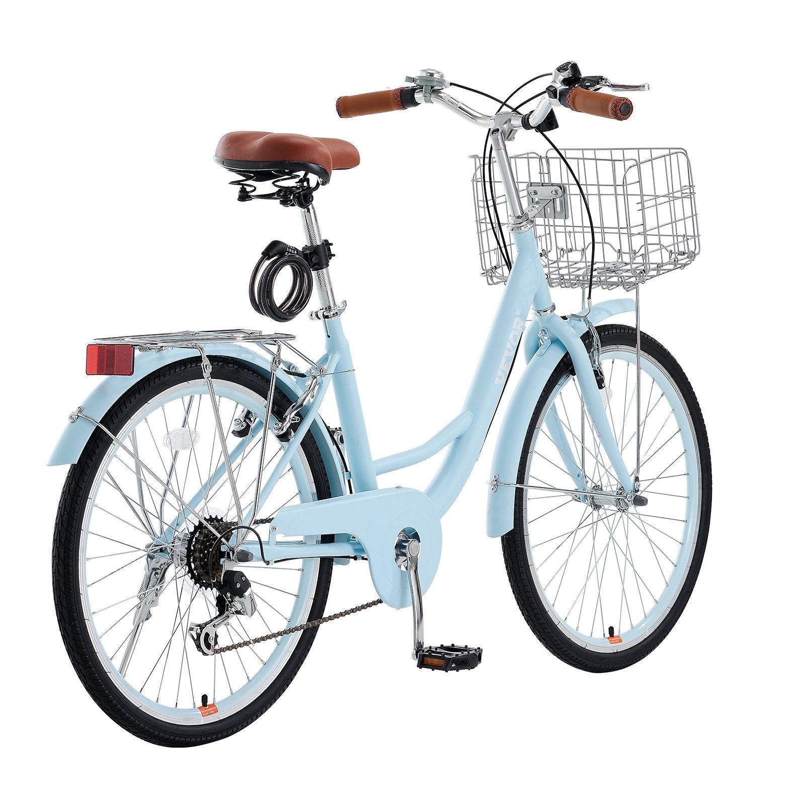 Title: Versatile 24-Inch 7-Speed Light Blue Beach Cruiser Bike with Large Basket, Rear Rack, Adjustable Seat for Cycling, Exercise, Shopping, and More