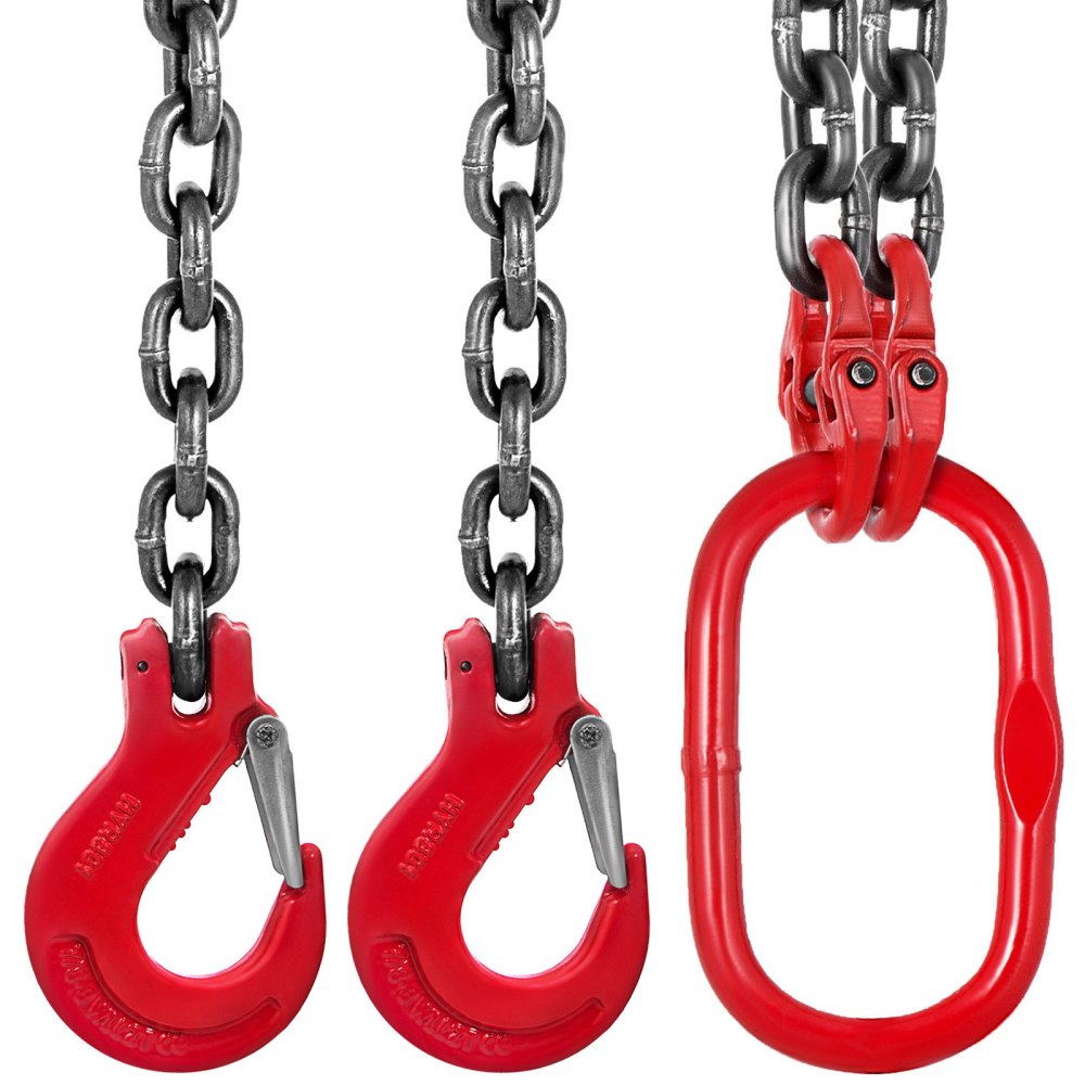 Lifting Chain Sling - 2/5" x 5' Double Leg with Steel Hook - Grade 80