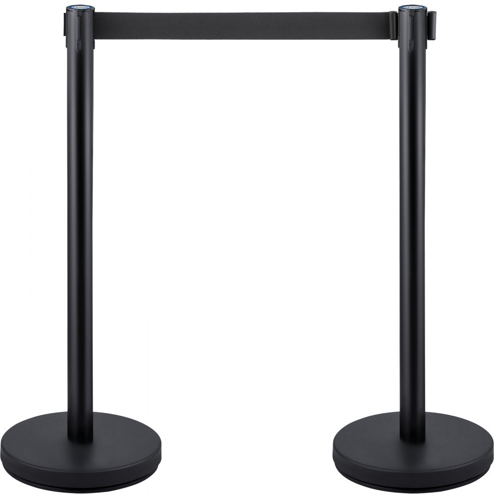 VEVOR 6 PCS Black Stanchion Posts Stainless Steel Stanchion Queue Post Black Belt Retractable 36In for Both Indoor and Outdoor use