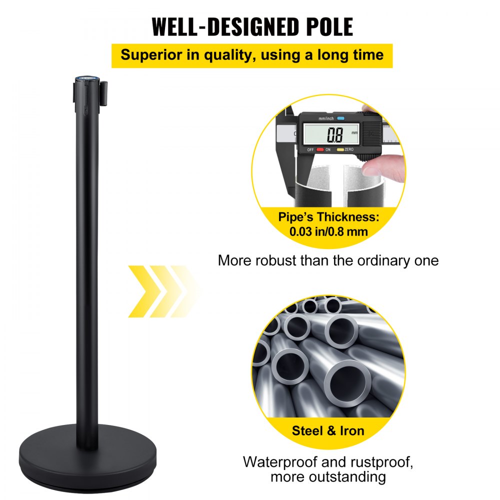 4-Piece Crowd Control Stanchion Set with 6.6 ft Retractable Black Belts