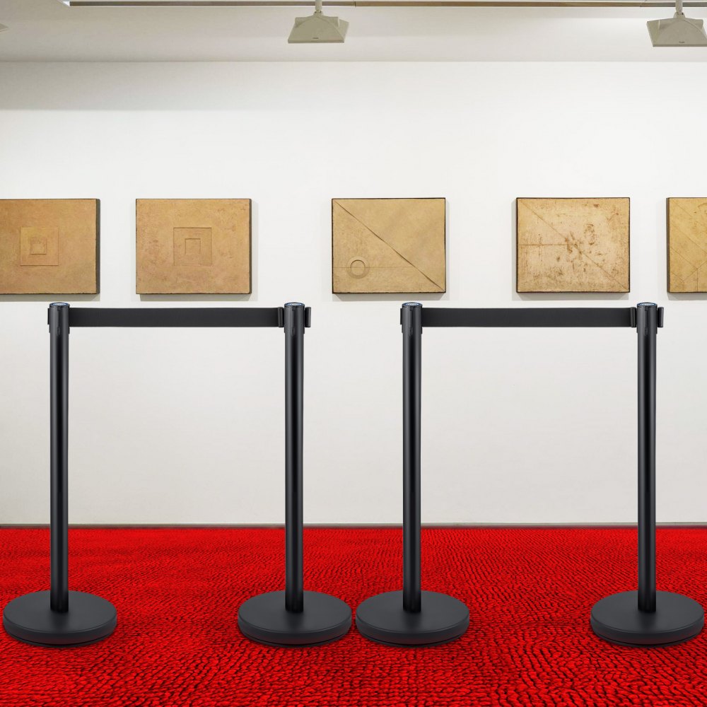 4-Piece Crowd Control Stanchion Set with 6.6 ft Retractable Black Belts