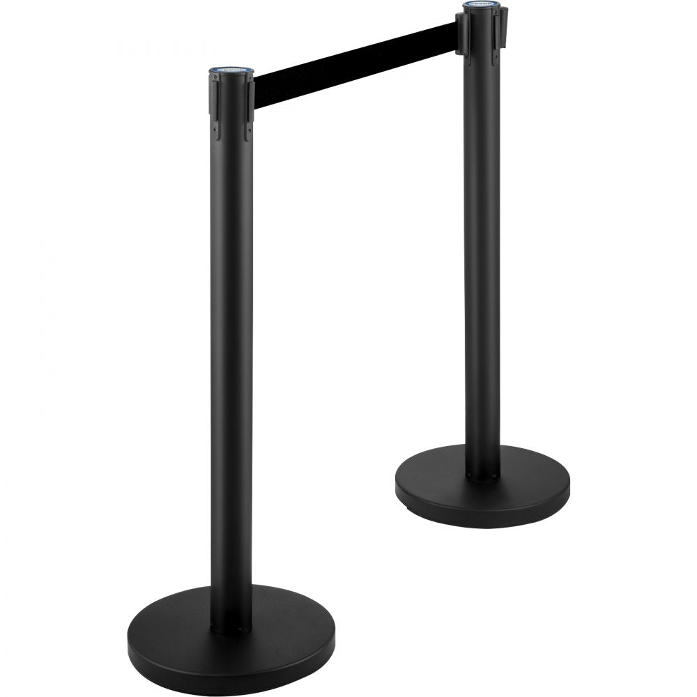 4-Piece Crowd Control Stanchion Set with 6.6 ft Retractable Black Belts