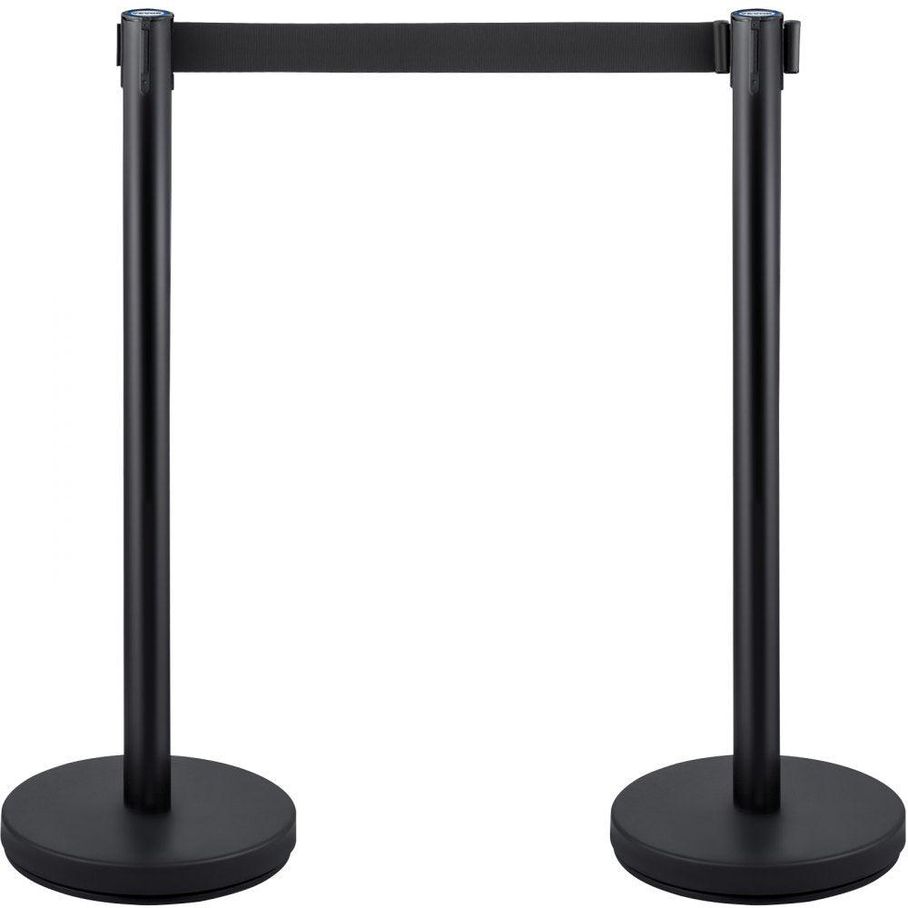 4-Piece Crowd Control Stanchion Set with 6.6 ft Retractable Black Belts