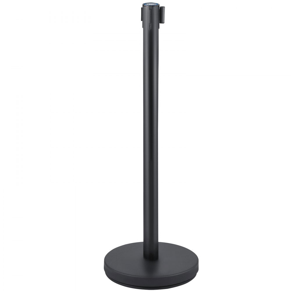 VEVOR Crowd Control Stanchion, Set of 6 Pieces Stanchion Set, Stanchion Set with 6.6 ft/2 m Black Retractable Belt, Black Crowd Control Barrier w/Concrete and Metal Base - Easy Connect Assembly