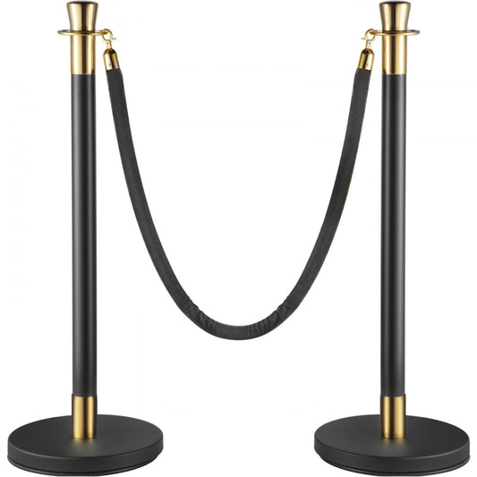 VEVOR Crowd Control Stanchion, Set of 6 Pieces Stanchion Set, Stanchion Set with 5 ft/1.5 m Black Velvet Rope, Black Crowd Control Barrier w/ Sturdy Concrete and Metal Base – Easy Connect Assembly