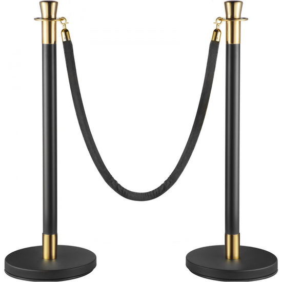 Complete Set of 6 Crowd Control Stanchions with 5 ft Velvet Rope and Durable Base for Easy Assembly and Secure Barrier Management