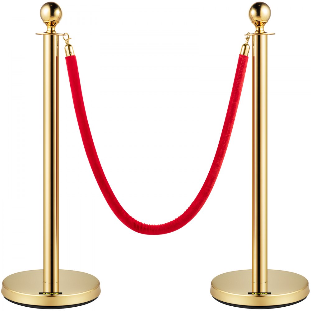 VEVOR 38 Inch Stanchion Posts Queue, Red Velvet Rope (3, Gold)