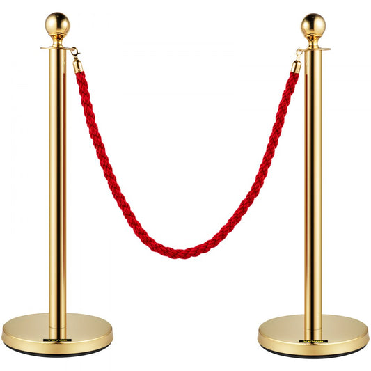 3pcs Red Twine Rope Stanchion Gold Post Crowd Control Queue Line Barrier 2 Lines