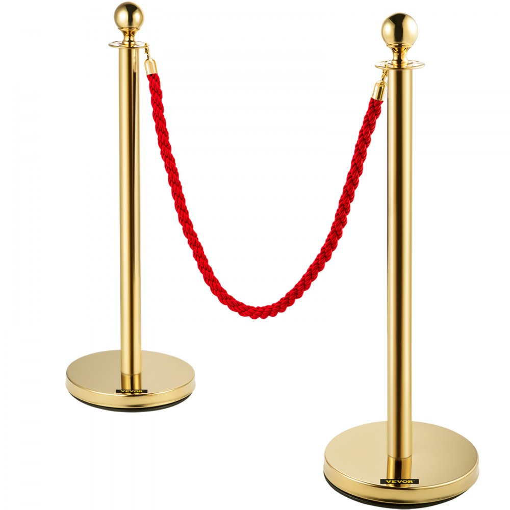 3pcs Red Twine Rope Stanchion Gold Post Crowd Control Queue Line Barrier 2 Lines
