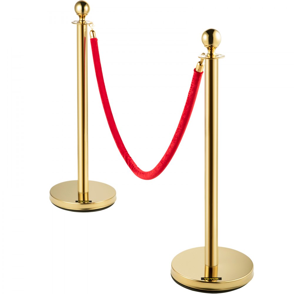 4pcs Red Velvet Rope Stanchion Gold Post Crowd Control Queue Line Barrier 3-rope
