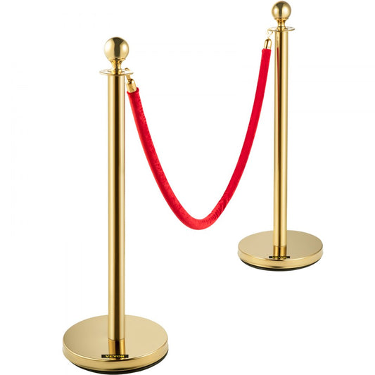 4pcs Red Velvet Rope Stanchion Gold Post Crowd Control Queue Line Barrier 3-rope