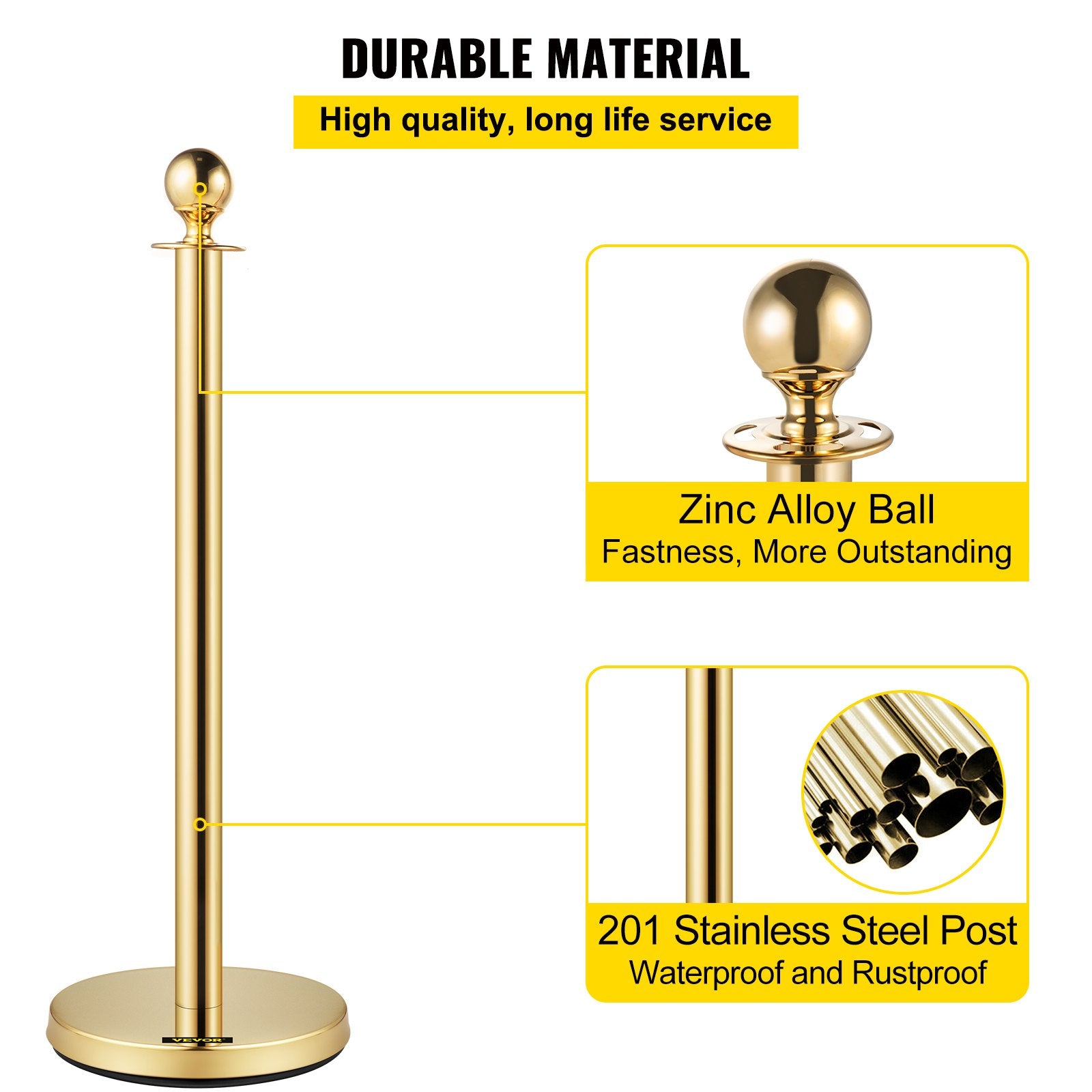 Elegant 6 PCS Gold Stanchions with Red Velvet Retractable Rope, Stainless Steel Posts for Indoor Outdoor Event Queue Management 38In