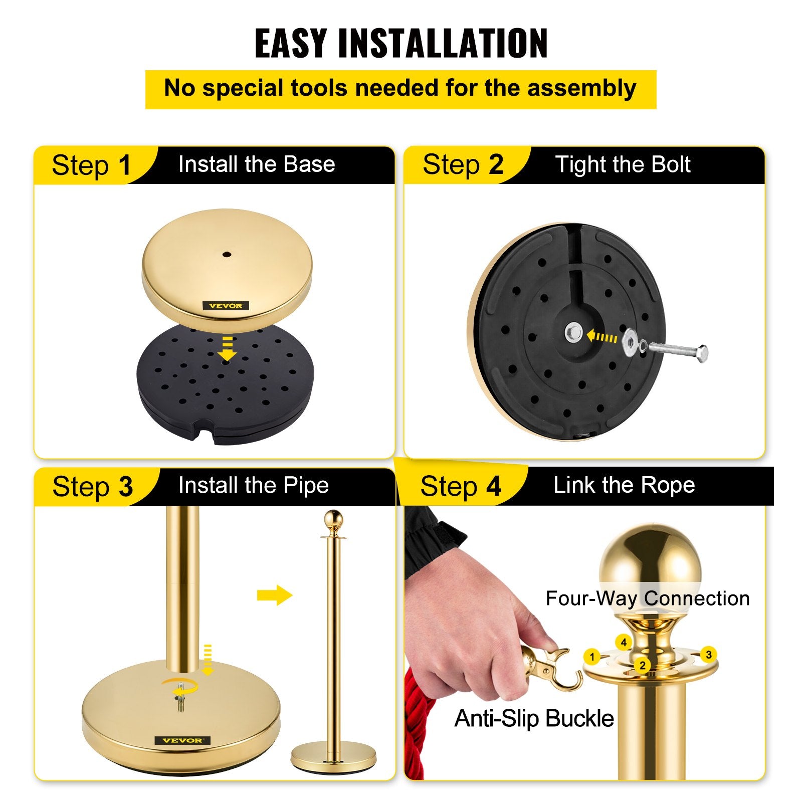 Elegant 6 PCS Gold Stanchions with Red Velvet Retractable Rope, Stainless Steel Posts for Indoor Outdoor Event Queue Management 38In