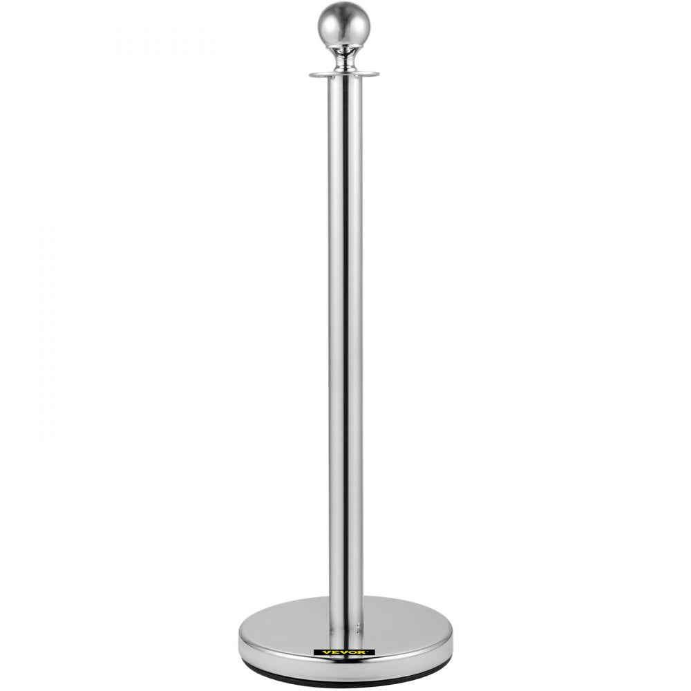 38-Inch Silver Stanchion Posts with Red Velvet Rope for Elegant Crowd Control - Set of 4 for Parties, Schools, and Hotels