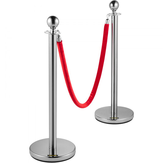 Bestequip 38 Inch Silver Stanchion Posts Queue, Red Velvet Rope, 4 Pack Rope Barriers Crowd Control Barriers Queue Line for Party School Hotel Supplies