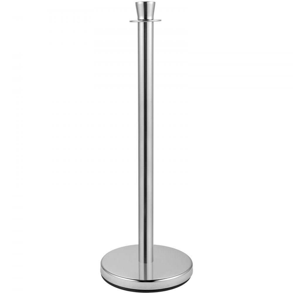 VEVOR Crowd Control Stanchion, Set of 2 Pieces Stanchion Set, Stanchion Set with 5 ft/1.5 m Black Velvet Rope, Silver Crowd Control Barrier w/Sturdy Concrete and Metal Base - Easy Connect Assembly