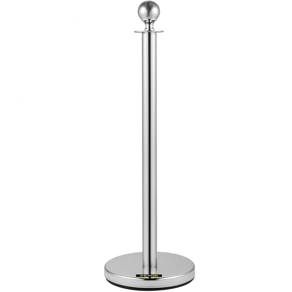 VEVOR Crowd Control Stanchion, Set of 2 Pieces Stanchion, Stanchion Set with 5 ft/1.5 m Black Velvet Rope, Silver Crowd Control Barrier w/Sturdy Concrete and Metal Base – Easy Connect Assembly