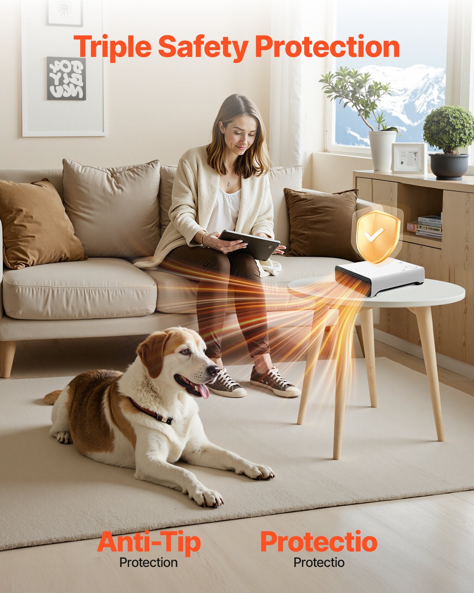 Compact 1500W Smart Wall-Mounted Electric Heater, Adjustable Knob, 3 Modes, Anti-Tip, Overheat Safe for Home, Office, Bathroom
