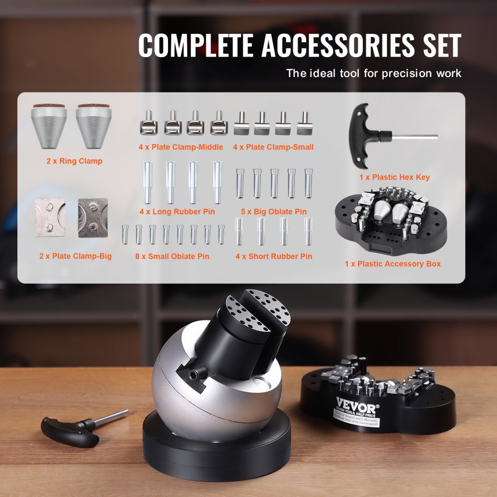 VEVOR Ball Vise Engraving Setting Tool 5 inch Professional Ball Vise 34 PCS Attachment Jewelry Engraving Block Tools Standard Block