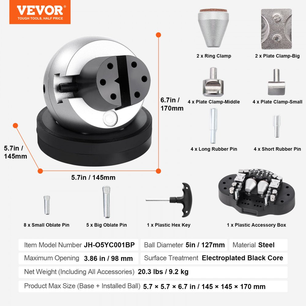 VEVOR Ball Vise Engraving Setting Tool 5 inch Professional Ball Vise 34 PCS Attachment Jewelry Engraving Block Tools Standard Block