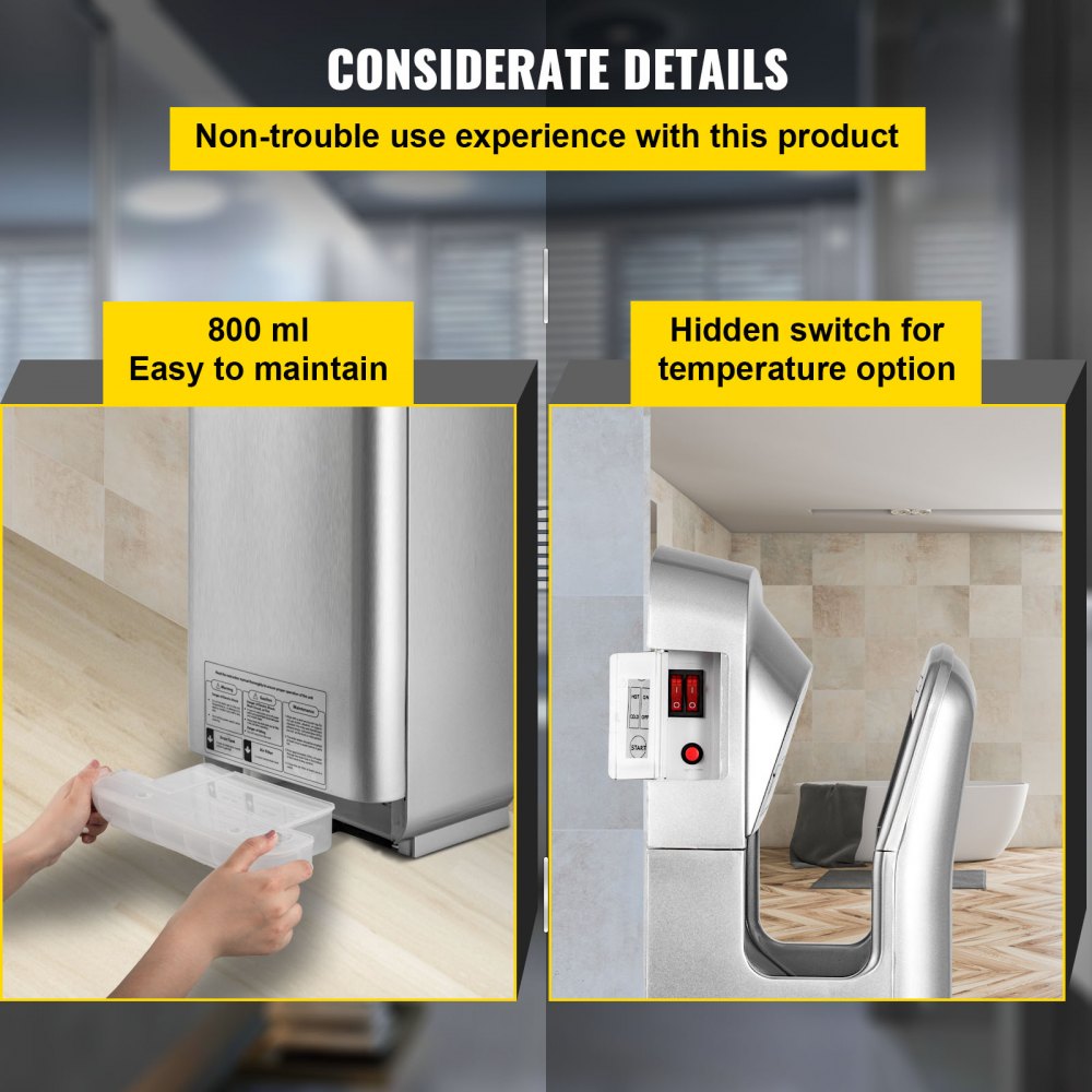 VEVOR Jet Hand Dryer, Premium Electric Commercial Blade Hand Dryer, ABS Air Dryer Hand with HEPA Filtration Wall Mount Hand Dryer, 1600W 110V Vertical Hand Dryer, High-Speed Automatic Infrared Silver