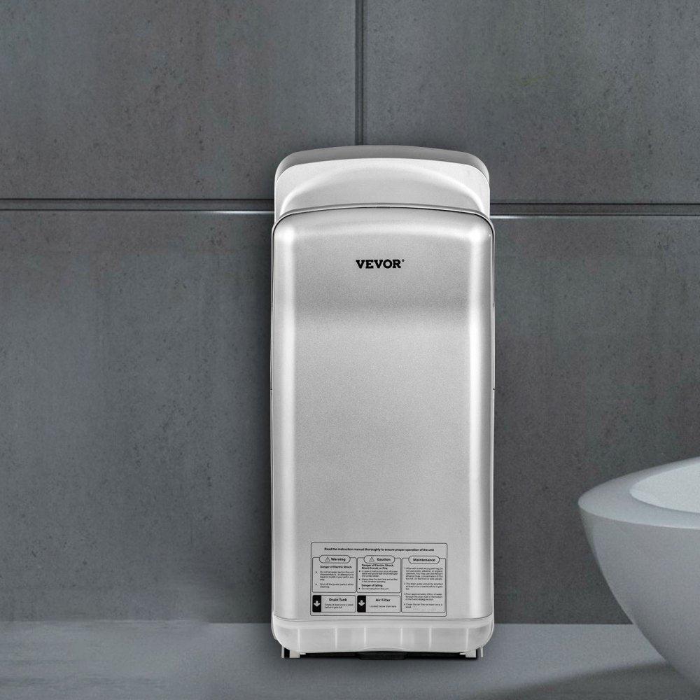 VEVOR Jet Hand Dryer, Premium Electric Commercial Blade Hand Dryer, ABS Air Dryer Hand with HEPA Filtration Wall Mount Hand Dryer, 1600W 110V Vertical Hand Dryer, High-Speed Automatic Infrared Silver