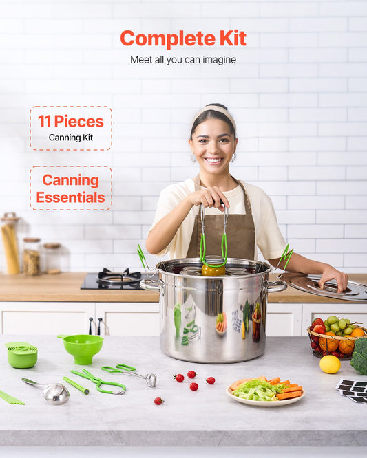 Canning Supplies Starter Kit: 11-Piece Stainless Steel Set with Pot, Rack, Funnel, Tongs, Jar Lifter & More for DIY Water Bath Canning