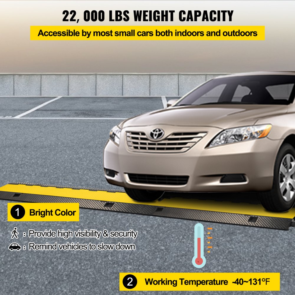 Heavy Duty Rubber Cable Protector Ramp with Three 1.2"x1.2" Channels for Driveways and Speed Bumps