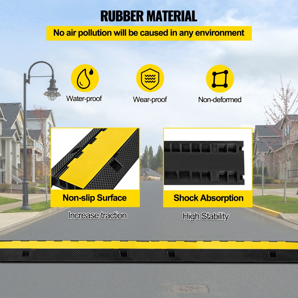 Heavy Duty Rubber Cable Protector Ramp with Three 1.2"x1.2" Channels for Driveways and Speed Bumps