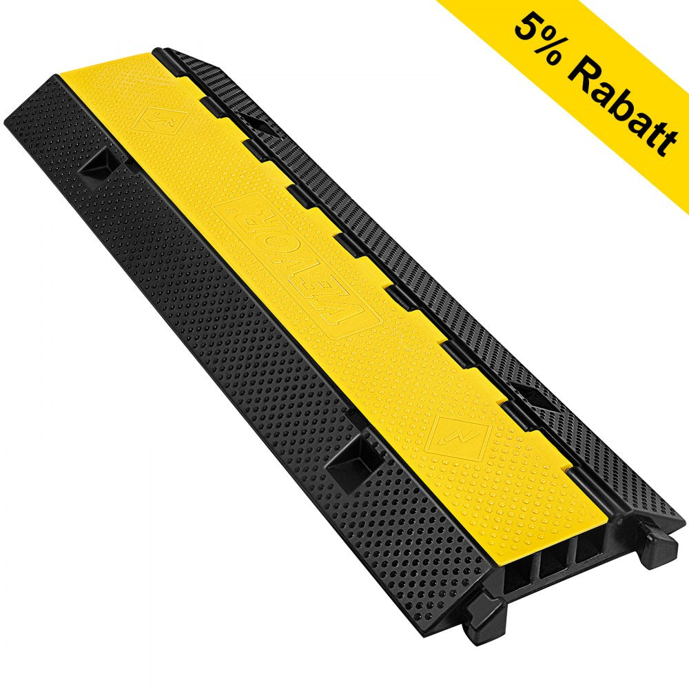 Heavy Duty Rubber Cable Protector Ramp with Three 1.2"x1.2" Channels for Driveways and Speed Bumps