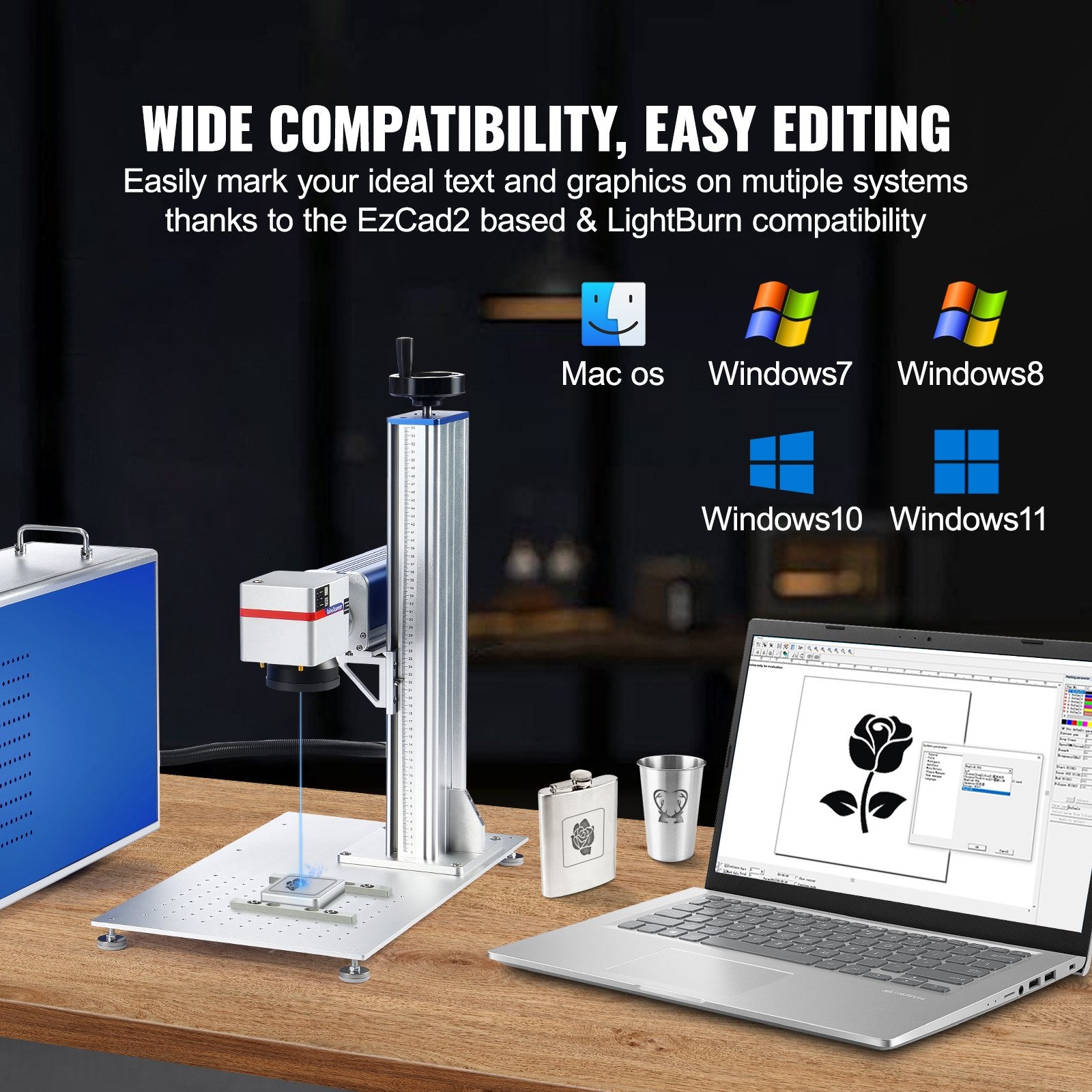 High-Precision 30W Fiber Laser Engraving Machine with LightBurn Compatibility, Ideal for Marking Aluminum, Steel, Jewelry, and Gold, 5.9" x 5.9" Area