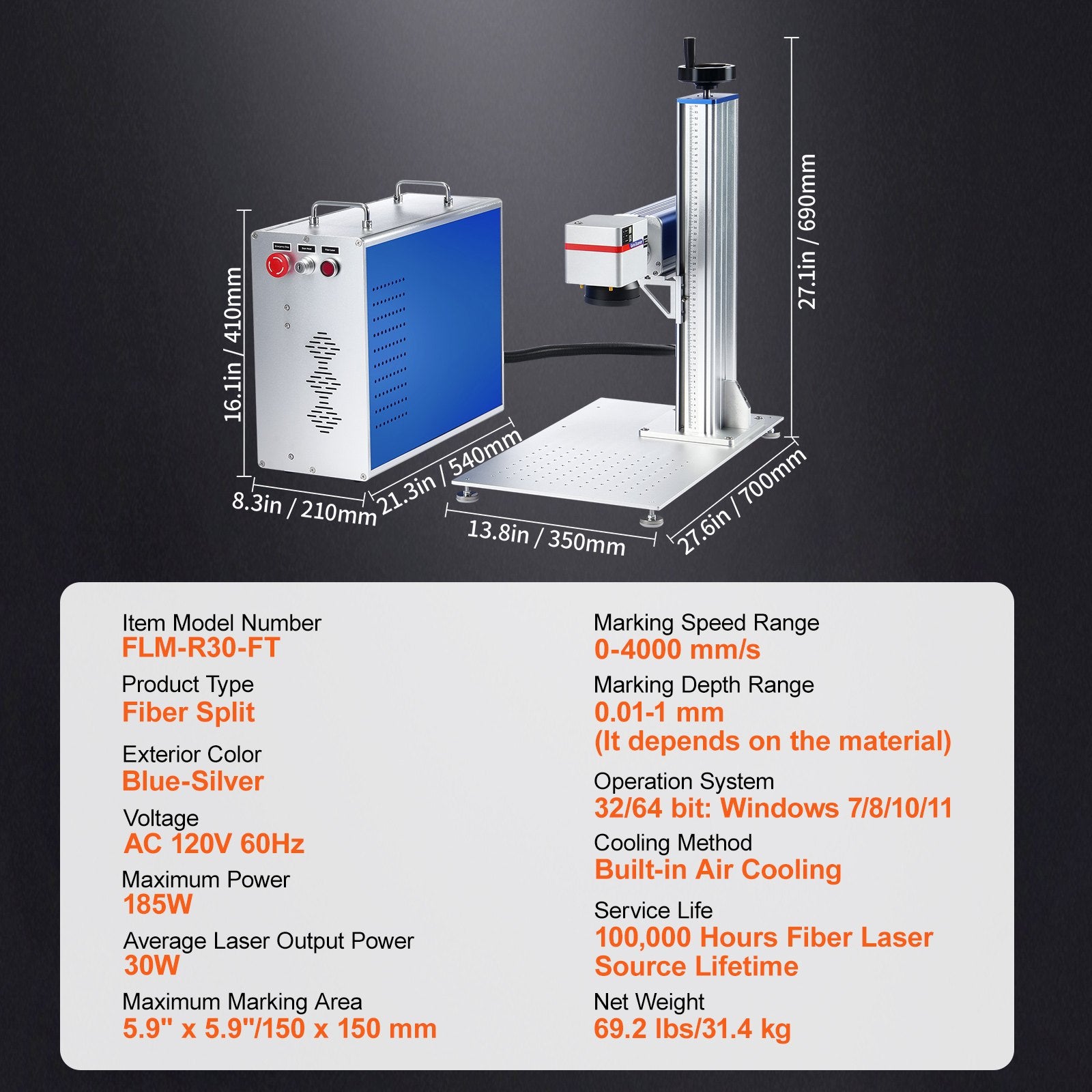 High-Precision 30W Fiber Laser Engraving Machine with LightBurn Compatibility, Ideal for Marking Aluminum, Steel, Jewelry, and Gold, 5.9" x 5.9" Area